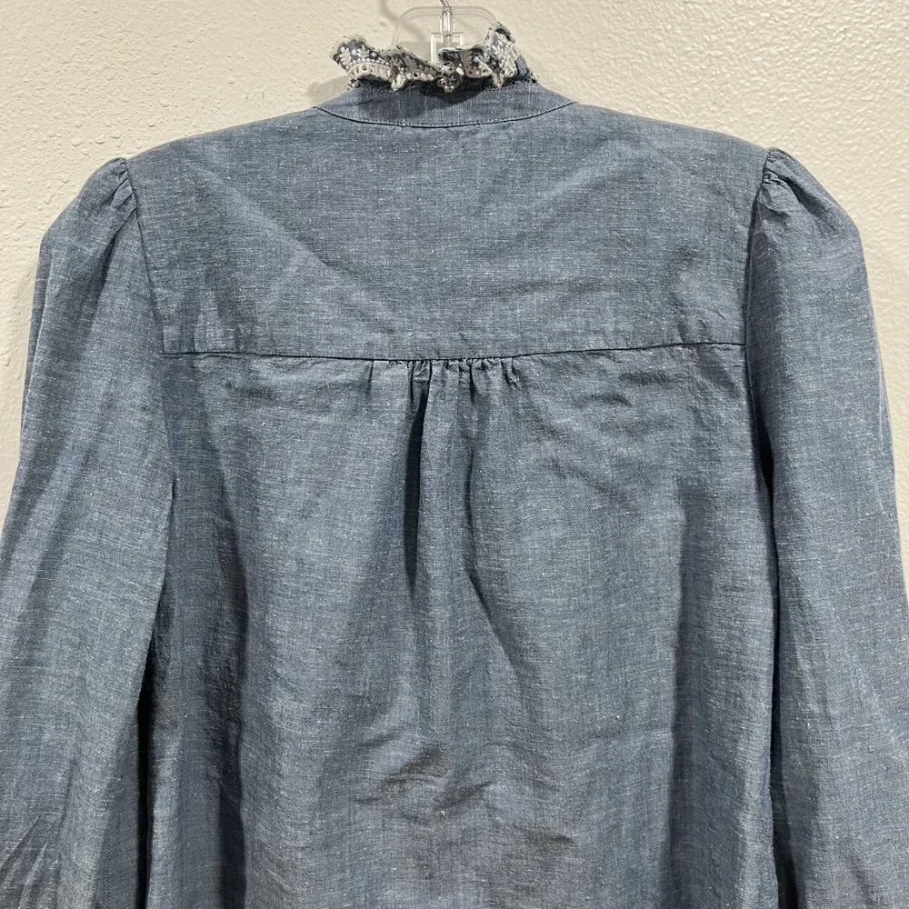 Sézane Chlo Blue Chambray Denim Lace Eyelet Embroidered‎ Shirt Size EU 34